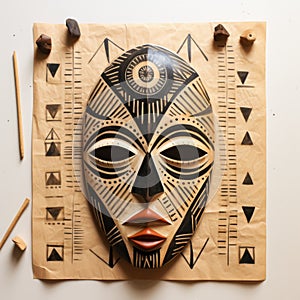 African Mask Inspired Land Art: Geometric Designs On Linen