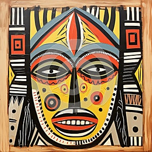African Mask Painting: Emotive Outsider Art Inspired By Ugandan Wood Mask photo