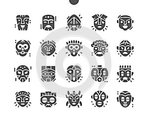 African Mask. Ritual symbols. Vector Solid Icons.