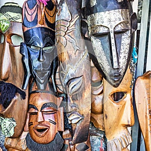 African masks in Morocco. Gift shop.