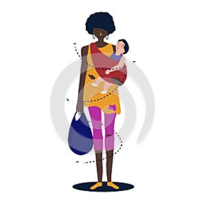 African mother the baby is hugging her to make her. Refugee woman standing poor poverty.
