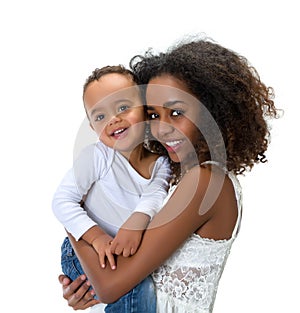 African mother holding toddler