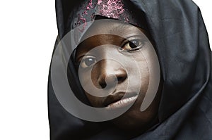 African Muslim Clothing Worn by a Beautiful African Girl Isolated on White