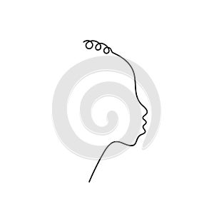 African non-binary face in profile with curly hair, Continuous one line drawing, Abstract illustration single line, Afro