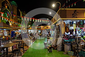 African pavilion bazaar at night at Global Village, Dubai