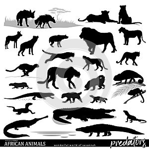 African predator silhouettes set with wildlife scenes.