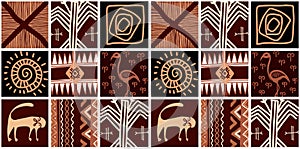 African print, seamless vector pattern in traditional African manner. Ethnic ornament. Warm browns