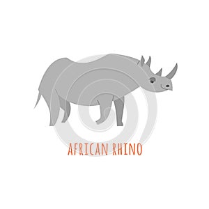 African rhino . Rhinoceros flat illustration.