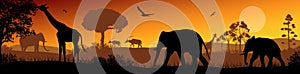 African safari animal silhouette landscape scene