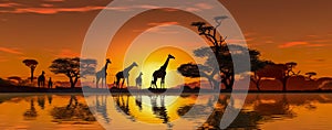 An African safari animal silhouette landscape scene. Generative AI