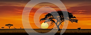 An African safari animal silhouette landscape scene. Generative AI
