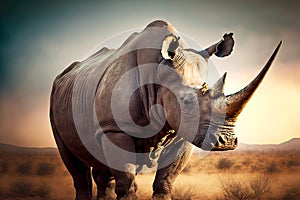 African safari background with wild rhino