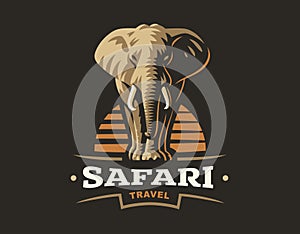 African safari elephant logo - vector illustration, emblem on dark background