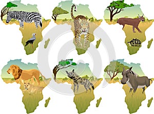 African savannah with different animals - vector illustration