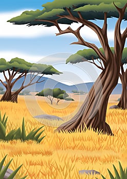 African Savannah Landscape Illustration