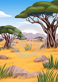 African Savannah Landscape Illustration