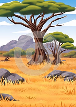 African Savannah Landscape Illustration