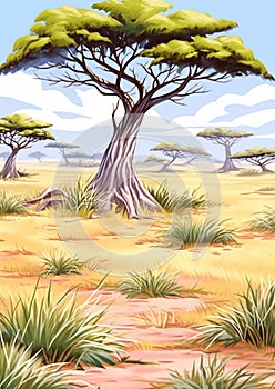 African Savannah Landscape Illustration