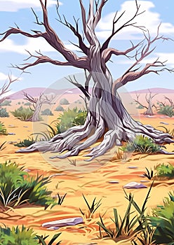 African Savannah Landscape Illustration