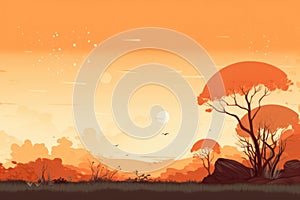 African Savannah Sunset, AI Generated