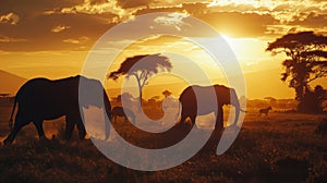 African Savannah at Sunset with Wildlife