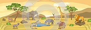 African Savannah Wild Animal Set. Lion, Rhino, Zebra, Buffalo, Giraffe, Flamingo, Leopard, Gazelle, Elephant, Hyena