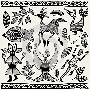 African Senufo Korhogo Tribal Ethnic Art Elements Vector Fabric Design photo