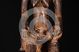 African Statue, Female Baule Maternity Figure with Baby
