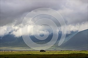 African stormy sky in the crater of Ngorongoro . African safari photo