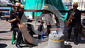 African street band performs on the Waterfront in Capetown, South Africa.