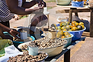 African street vendors selling traditional food