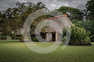 African style loungue, in a grassy garden surrounded by trees. Lake Victoria,Tanzania