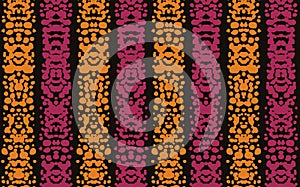 African-style orange and pink stripy pattern with Rorschach ink blot texture