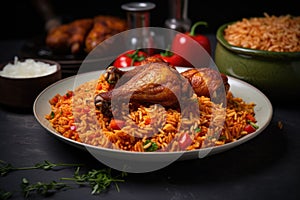 african-styled jollof rice with fried chicken