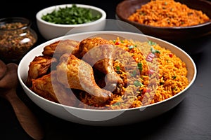 african-styled jollof rice with fried chicken