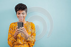 African stylish woman using smart phone