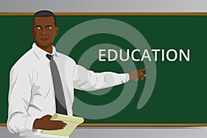 African teacher vector illustration. African american men near the blackboard