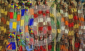 African traditional handmade beads necklace. South Africa. Local market.