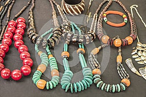 African traditional handmade bright colorful beads bracelets, necklaces, pendants.