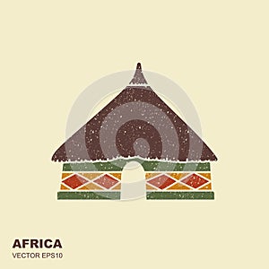 African tribal hut icon isolated with scuffed effect