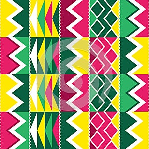 African tribal Kente cloth style vector seamless textile or fabric print pattern, traditional vertcial geometric nwentoma design