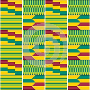 African tribal Kente cloth style vector seamless textile pattern, geometric Ghana nwentoma design