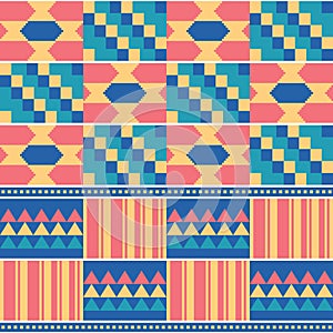 African tribal Kente mud cloth style vector seamless textile pattern, traditional geometric nwentoma design from Ghana