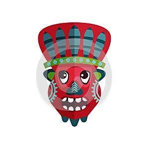 African tribal mask. Ritual attribute of Zulu people. Colorful face with traditional ornaments. Flat vector design for