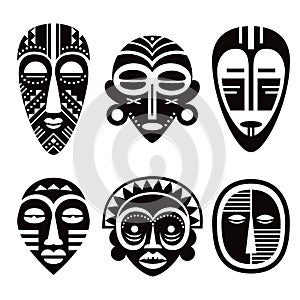 African tribal vector mask design set, ritual ethnic masks collection, native decoration