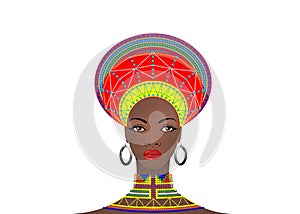 African Tribe Clothes Female Zulu, portrait of cute south african woman. Typical clothing for married women, young girl of Bantu