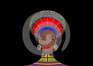 African Tribe Clothes Female Zulu, portrait of cute south african woman. Typical clothing for married women, young girl of Bantu