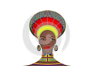 African Tribe Clothes Female Zulu, portrait of cute south african woman. Typical clothing for married women, young girl of Bantu