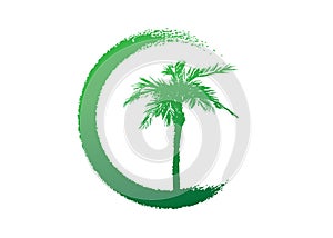 African Tropical palm tree green logo, palm icon tree silhouette, green bio nature safari ecology concept, biological concept