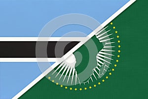 African Union and Botswana national flag from textile. Africa continent vs Batswana symbol